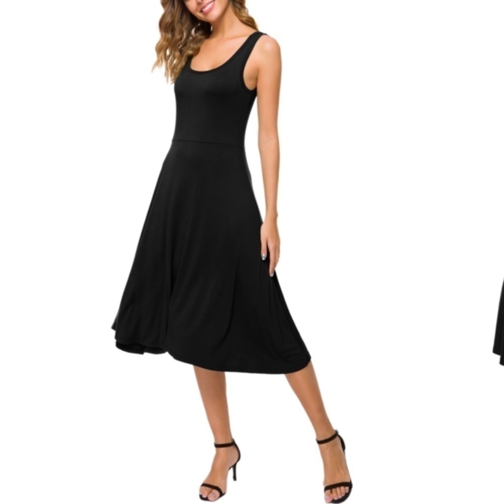 Leith Black Midi Skater Dress with Pockets